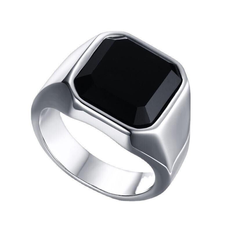 Black Onyx Silver Signet Ring – Men