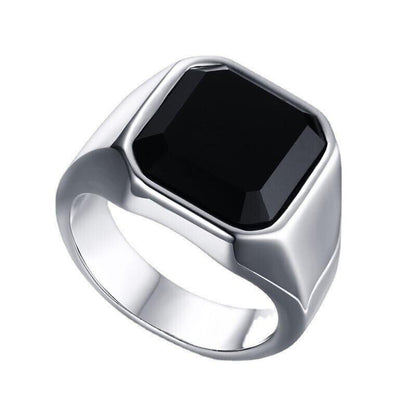 Black Onyx Silver Signet Ring – Men